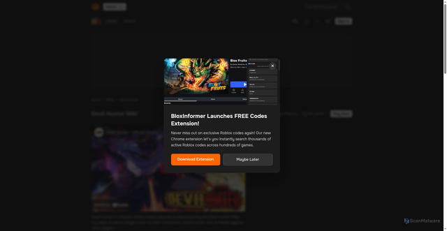 Security scan screenshot of https://bloxinformer.com/wikis/devil-hunter