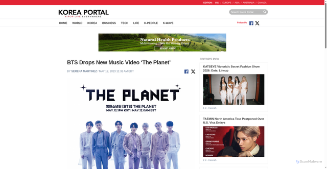 Security scan screenshot of https://en.koreaportal.com/articles/53455/20230512/bts-drops-new-music-video-planet.htm