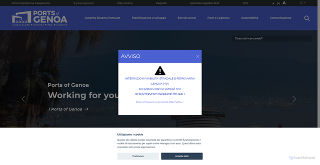 Security scan screenshot of https://www.portsofgenoa.com/it/