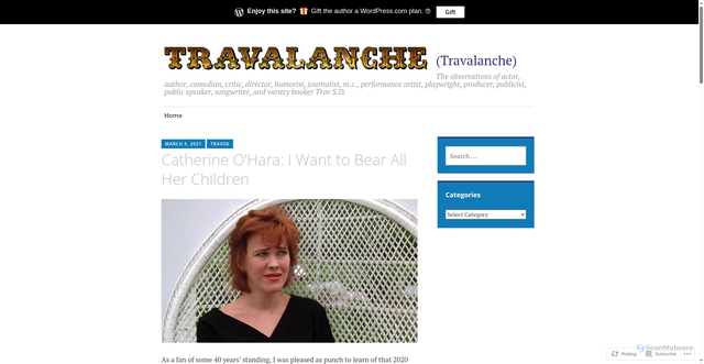 Security scan screenshot of https://travsd.wordpress.com/2021/03/05/catherine-ohara-i-want-to-bear-all-her-children/