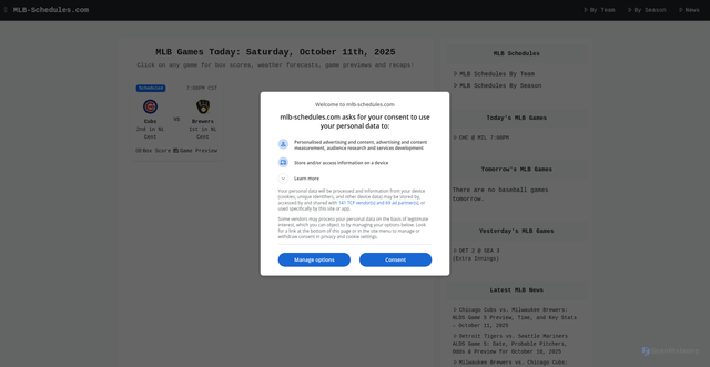 Security scan screenshot of https://www.mlb-schedules.com/