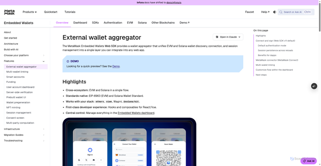Security scan screenshot of https://metamask-docs-75mpj2s96-consensys-ddffed67.vercel.app/embedded-wallets/features/external-wallets/