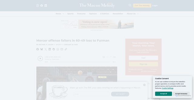 Security scan screenshot of https://maconmelody.com/mercer-offense-falters-in-60-49-loss-to-furman/