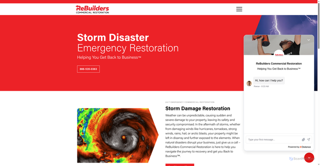 Security scan screenshot of https://www.rebuildersrestoration.com/storm-damage