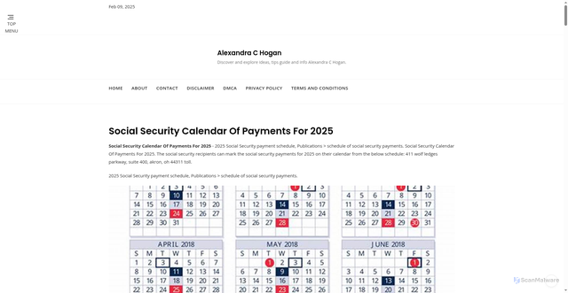 Security scan screenshot of https://alexandrachoganj.pages.dev/pktmm-social-security-calendar-of-payments-for-2025-bkhfj/