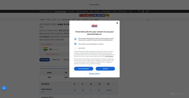 Security scan screenshot of https://kannada.timesnownews.com/sports/cricket/live-score/west-indies-vs-india-live-score-west-indies-tour-of-india-2026-inwi09272026270270