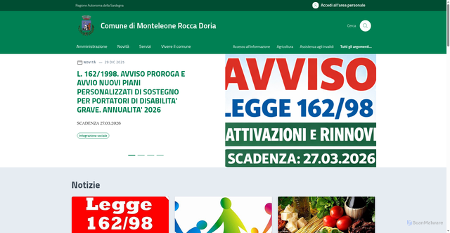 Security scan screenshot of https://comune.monteleoneroccadoria.ss.it/