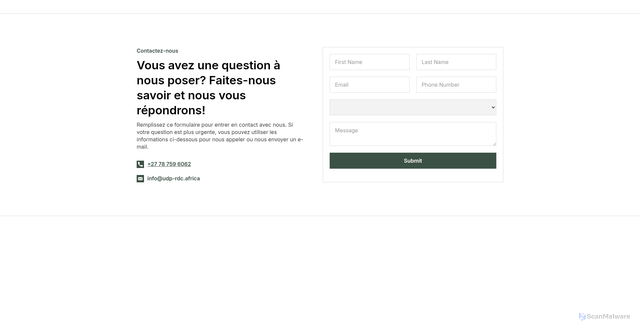 Security scan screenshot of https://udp-drc.africa/contact.html