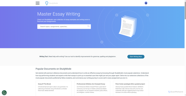Security scan screenshot of https://studymode.com