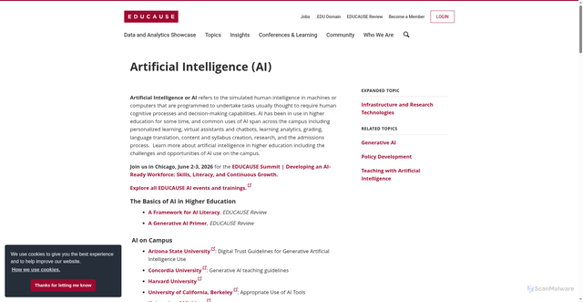 Security scan screenshot of https://library.educause.edu/topics/infrastructure-and-research-technologies/artificial-intelligence-ai