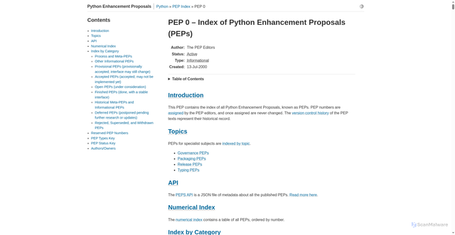 Security scan screenshot of https://peps.python.org/