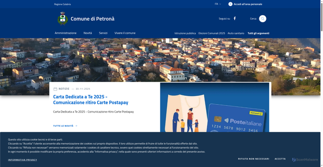 Security scan screenshot of https://www.comune.petrona.cz.it/