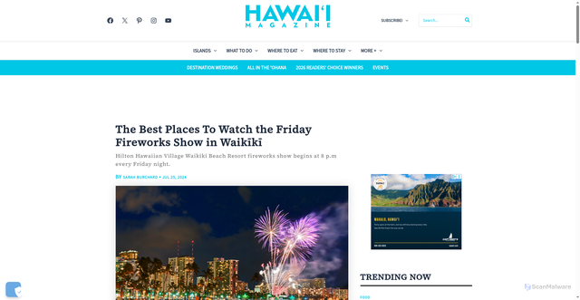 Security scan screenshot of https://www.hawaiimagazine.com/the-best-places-to-watch-the-friday-fireworks-show-in-waikiki/