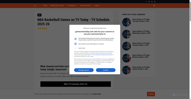 Security scan screenshot of https://gamesontvtoday.com/nba-tv-games-today-schedule
