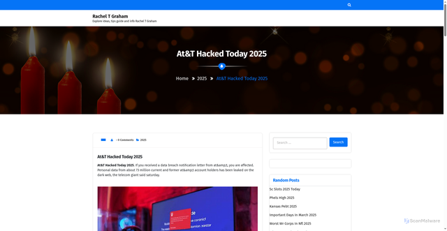 Security scan screenshot of https://racheltgrahamw.pages.dev/ufklz-att-hacked-today-2025-uhdfr