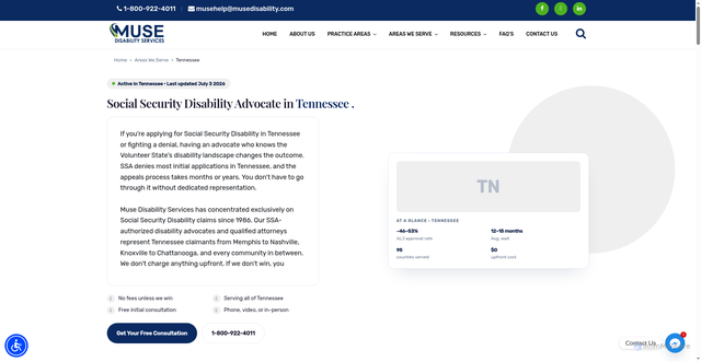 Security scan screenshot of https://musedisability.com/areas-we-serve/tennessee/
