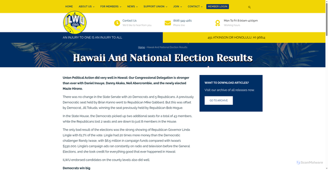 Security scan screenshot of https://www.ilwulocal142.org/hawaii-and-national-election-results