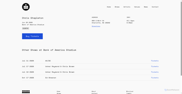 Security scan screenshot of https://hermajestyofsound.com/shows/4798/chris-stapleton