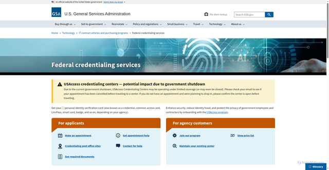 Security scan screenshot of https://www.gsa.gov/technology/it-contract-vehicles-and-purchasing-programs/federal-credentialing-services?gsaredirect=fedidcard