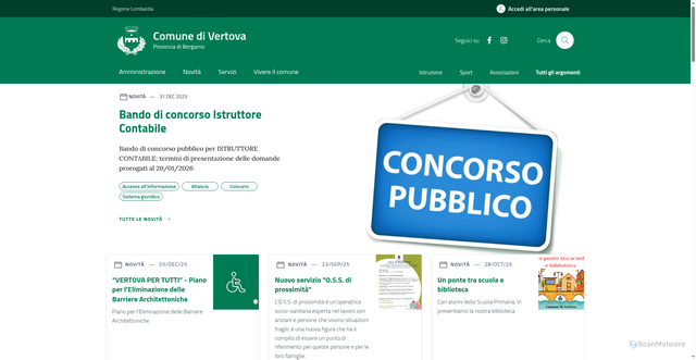 Security scan screenshot of https://www.comune.vertova.bg.it/home/index.html