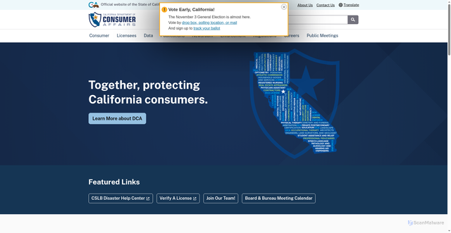 Security scan screenshot of https://dca.ca.gov
