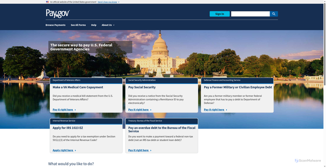 Security scan screenshot of https://www.pay.gov/