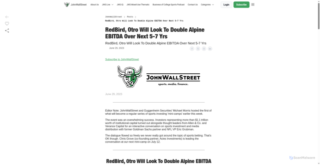 Security scan screenshot of https://www.johnwallstreet.com/p/redbird-otro-will-look-double-alpine-ebitda-next-57-yrs