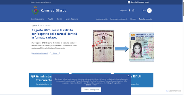 Security scan screenshot of https://comune.ollastra.or.it/