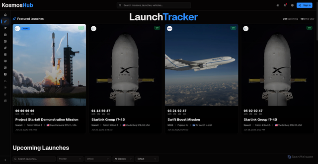 Security scan screenshot of https://kosmoshub.space/launches