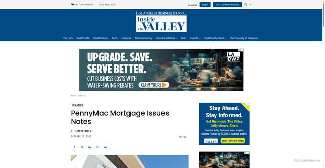 Security scan screenshot of https://valley.labusinessjournal.com/finance/pennymac/
