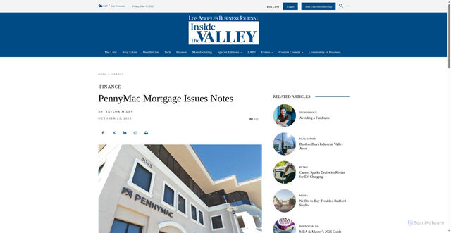 Security scan screenshot of https://valley.labusinessjournal.com/finance/pennymac/