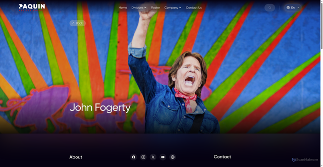 Security scan screenshot of https://www.paquinentertainment.com/artist/john-fogerty