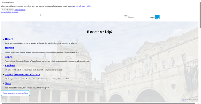Security scan screenshot of https://www.avonandsomerset.police.uk/
