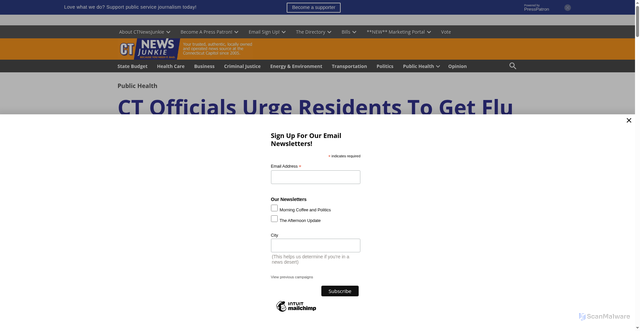 Security scan screenshot of https://ctnewsjunkie.com/2025/12/04/ct-officials-urge-residents-to-get-flu-shots-ahead-of-holiday-season/