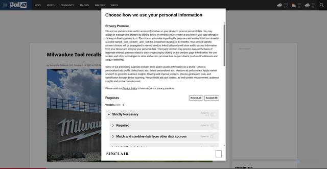 Security scan screenshot of https://fox47.com/news/local/milwaukee-tool-recalls-chainsaw-over-laceration-hazard