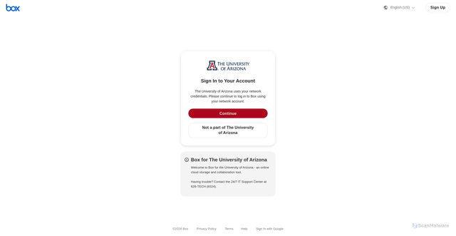 Security scan screenshot of https://arizona.box.com