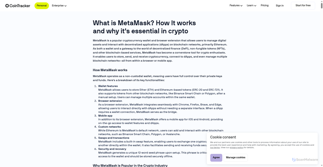 Security scan screenshot of https://www.cointracker.io/learn/metamask