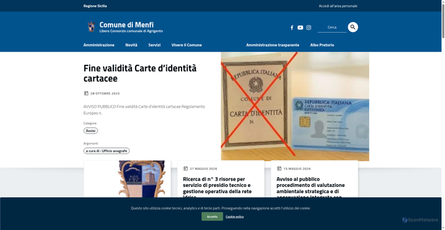 Security scan screenshot of https://www.comune.menfi.ag.it
