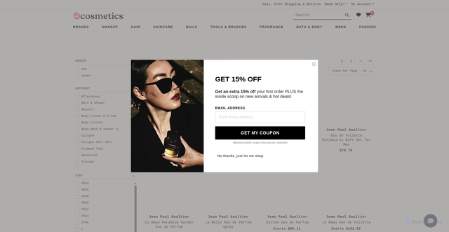 Security scan screenshot of https://www.ecosmetics.com/brand/jean-paul-gaultier/?srsltid=AfmBOooTK7WzjkuIs9lN2IpB-GcbVg_pdFbyZQllf3nHZCYjdpco9k1P
