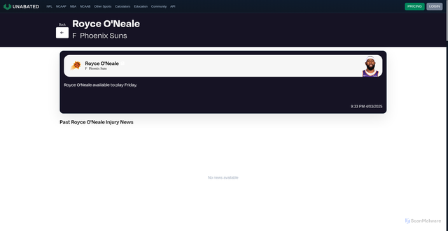 Security scan screenshot of https://unabated.com/nba/players/royce-o'neale-43315