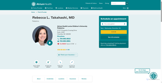 Security scan screenshot of https://atriumhealth.org/provider-profile/rebecca-takahashi-1043250293