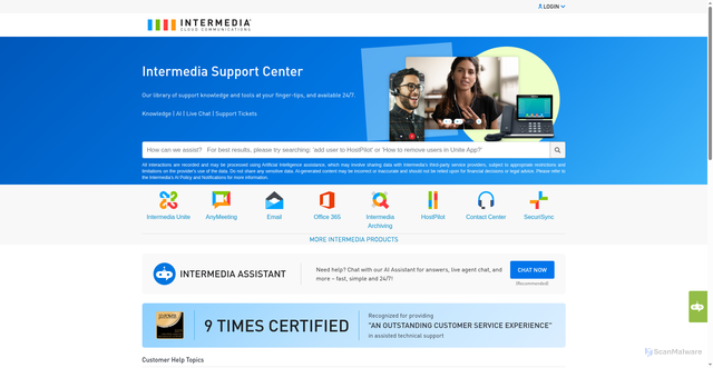 Security scan screenshot of https://support.intermedia.com