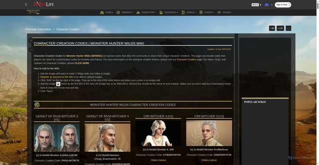 Security scan screenshot of https://monsterhunterwilds.wiki.fextralife.com/Character+Creation+Codes