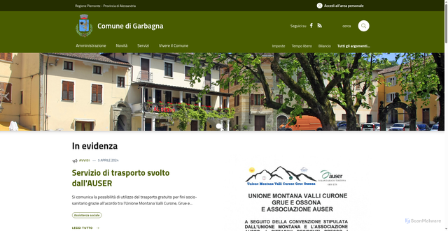 Security scan screenshot of https://www.comune.garbagna.al.it/it-it/home