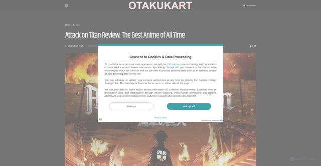 Security scan screenshot of https://otakukart.com/125825/attack-on-titan-review-the-best-anime-of-all-time/