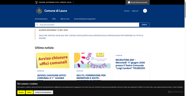 Security scan screenshot of https://www.comune.lauco.ud.it