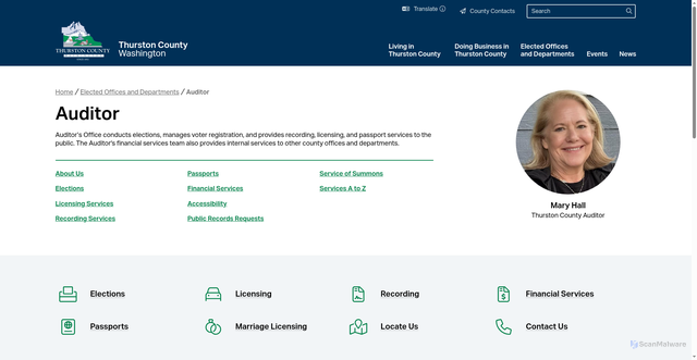 Security scan screenshot of https://www.thurstoncountywa.gov/departments/auditor