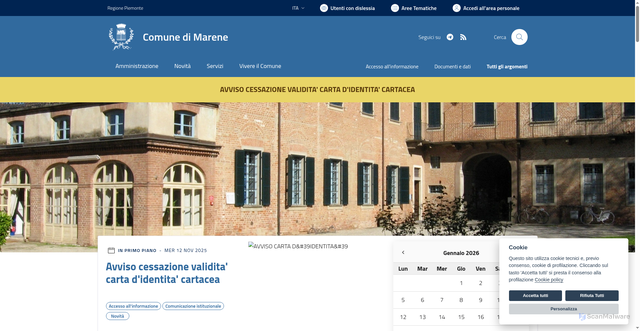 Security scan screenshot of https://www.comune.marene.cn.it/