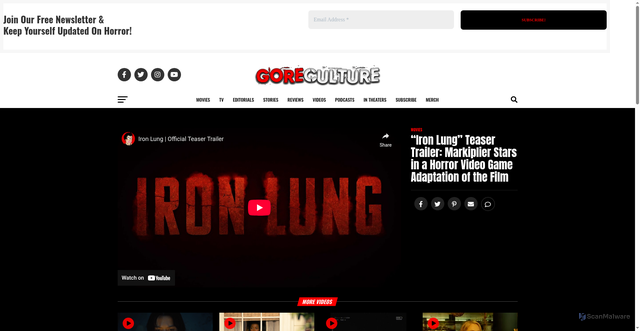 Security scan screenshot of https://www.goreculture.com/movies/iron-lung-teaser-trailer-markiplier-stars-in-a-horror-video-game-adaptation-of-the-film/