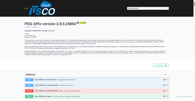 Security scan screenshot of https://core.itscocloud.com
